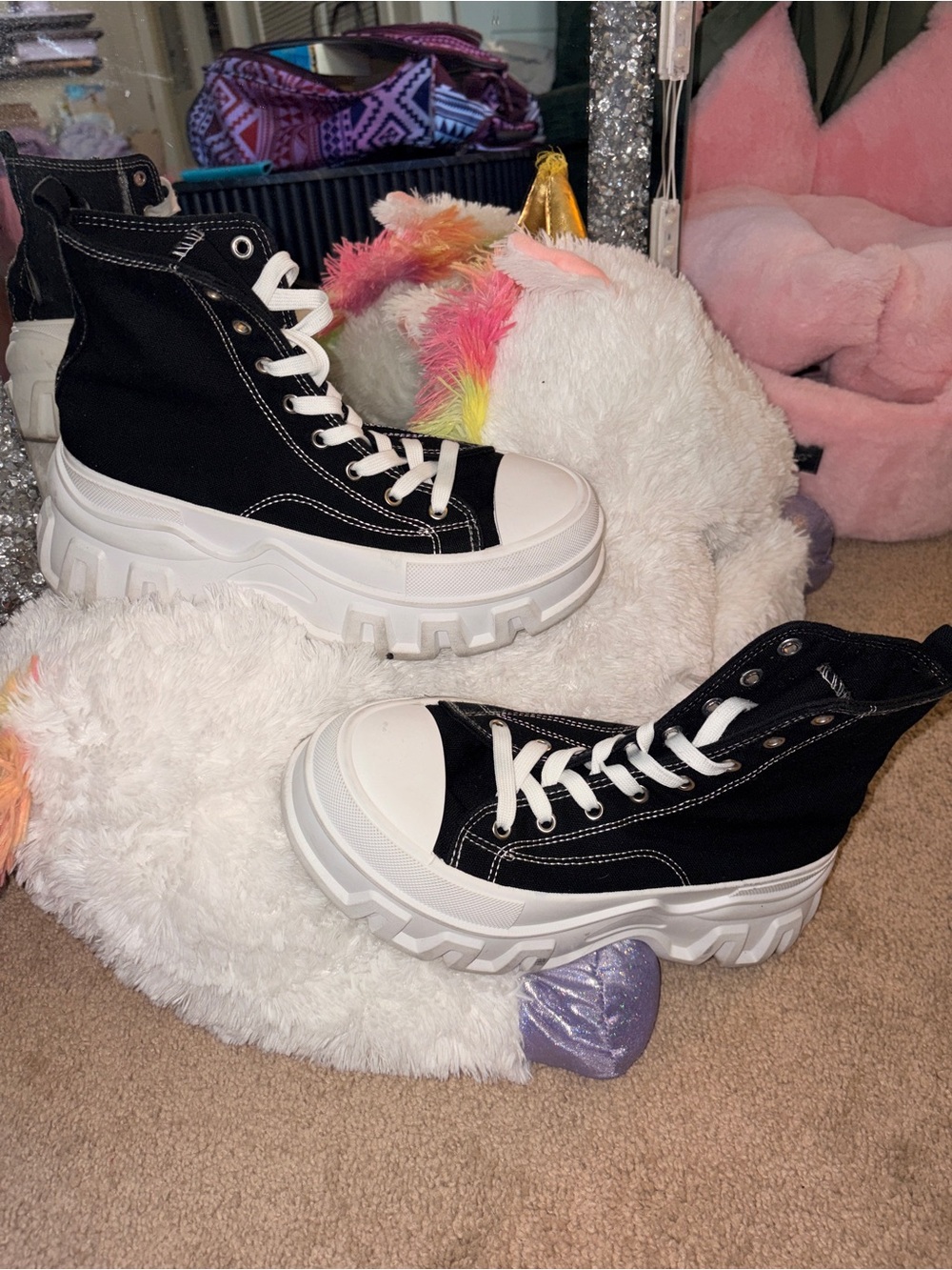 Black High-Top Platform Canvas Sneakers